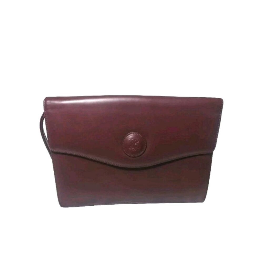 Vintage Louis Quatorze Leather Clutch Purse Burgundy Maroquinerie  